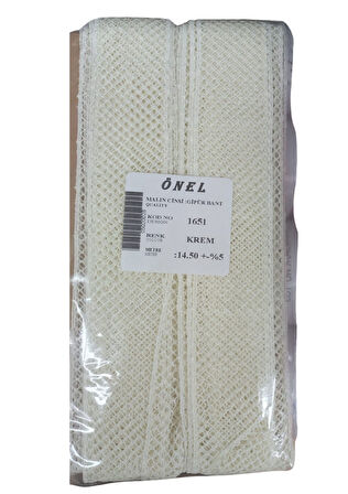 Dantel Polyester Güpür Bant Krem 14,50 Metre En 3 Cm On-1651-Kr