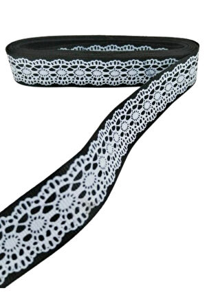 Tafta Dantel Görünümlü Kurdele Siyah 25 Mm 5 Metre