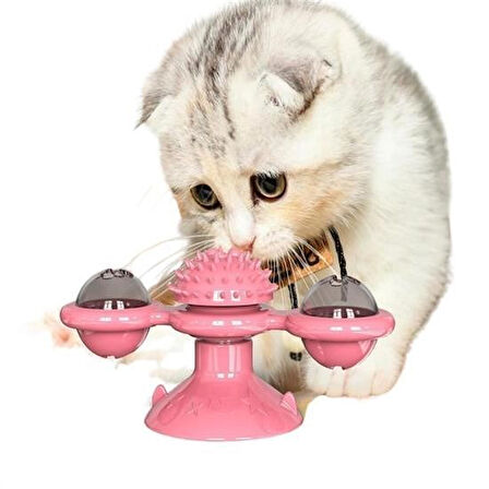 Buffer® Pet Malzemeleri Vantuzlu Fırıldak Toplu Dönen Şeffaf Depo Tasarım İnteraktif Kedi Oyuncağı