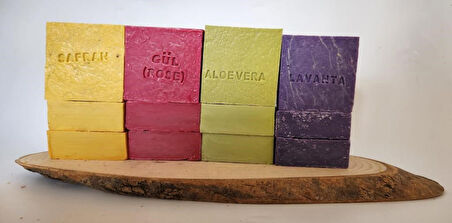 Doğal Üretim Sabunu Karışık (Safran-Gül-Lavanta-Aleovera) 12'Li Set