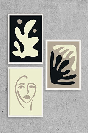 Soyut Üçlü Ahşap Çerçeveli Tablo