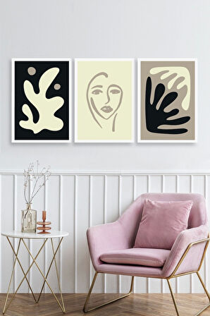 Soyut Üçlü Ahşap Çerçeveli Tablo