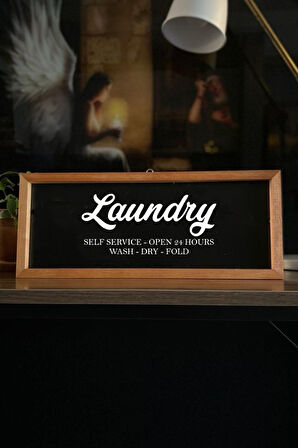 Banyo Siyah Zemin Laundry-Self Service Ahşap Çerçeve