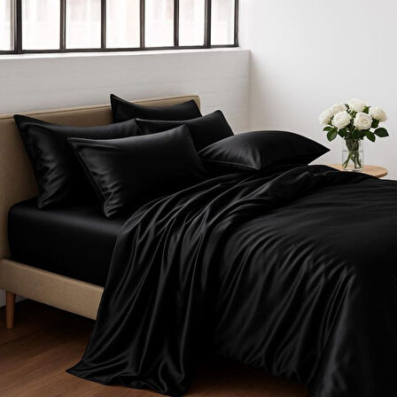 Antibakteriyel Terletmeyen İpek Saten Yastık Kılıfı 2'Li 50X70 Siyah