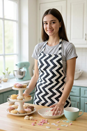 Zikzak Desenli Mutfak Önlüğü