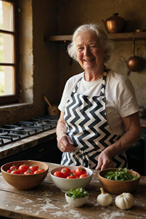 Zikzak Desenli Mutfak Önlüğü