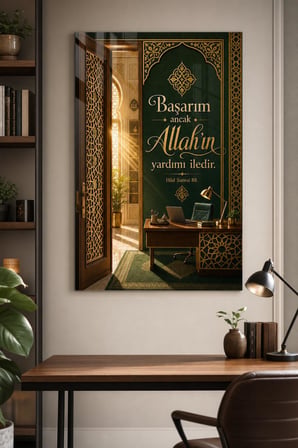 Allah’ın Yardımı Sözlü Baskılı Cam Tablo – Manevi Dini UV Baskı Duvar Tablosu