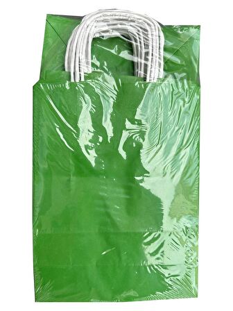 Büküm Saplı Kraft Kağıt Karton Hediyelik Çanta Poşet Torba - Yeşil - 25x31 Cm. - 25 Adetlik Paket