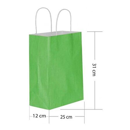 Büküm Saplı Kraft Kağıt Karton Hediyelik Çanta Poşet Torba - Yeşil - 25x31 Cm. - 25 Adetlik Paket