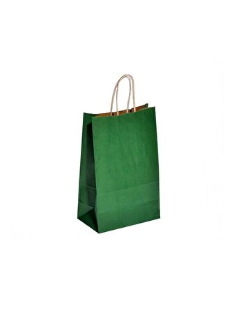 Büküm Saplı Kraft Kağıt Karton Hediyelik Çanta Poşet Torba - Yeşil - 25x31 Cm. - 25 Adetlik Paket