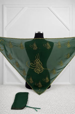 Yeşil Şifon Tuğralı Ayyıldızlı Asker Damat Sağdıç Kına Omuz Örtüsü, Kına Örtüsü, Damat Örtüsü Şalı, Söz Nişan Düğün Kına Gecesi Örtüsü