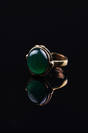 Doğal Taş Yeşil Akik Doğal Taşlı Ayarlanabilir  Yüzük