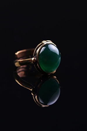 Doğal Taş Yeşil Akik Doğal Taşlı Ayarlanabilir  Yüzük