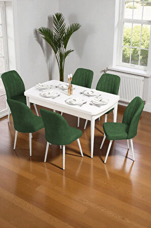 Bara Beyaz 80X132 Açılabilir Sunta Masa Yemek Odası Takımı, Mutfak Takımı 6 Adet Sandalye