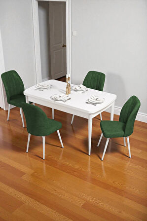 Bara Beyaz 80X132 Açılabilir Sunta Masa Yemek Odası Takımı, Mutfak Takımı 4 Adet Sandalye