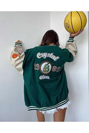 Yeşil Crystal 1989 Oversize 3 Iplik Kolej Ceket