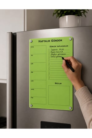Haftalık Planlayıcı Silinebilir Buzdolabı Not Panosu - 2 Adet Kalemli (Sürpriz Hediyeli)