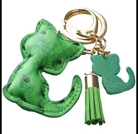 Yeşil Kedi Şeklinde Çanta Süsü Charm