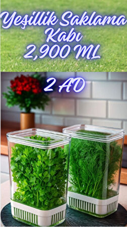 Yeşillik Saklama Kabı 2 Ad 2900ML Maydonoz,dereotu,tere Roka Yeşillik Sebze Kabı