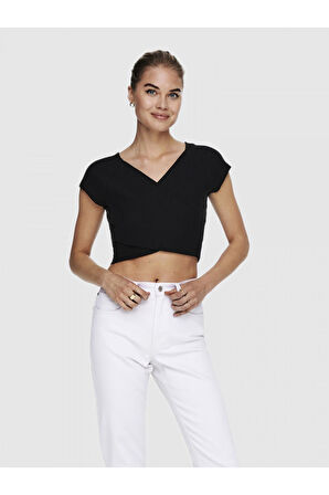 Only Kadın Siyah Short Top Çapraz Crop - 15230889