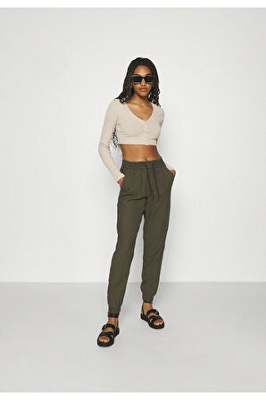 Only Kadın Kelda Emery Rahat Lastikli Haki Kanvas Pantolon - 15203946