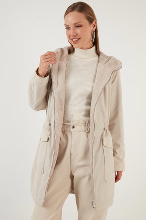 Only Kadın Çift Taraflı Kürklü Siyah Parka Mont - 15208727