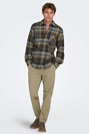 Only & Sons Erkek Regular Fit Lastikli Bel Bej Pantolon - 22029761