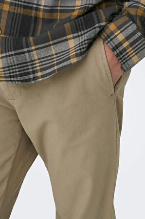 Only & Sons Erkek Regular Fit Lastikli Bel Bej Pantolon - 22029761