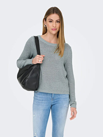 Only Kadın Yuvarlak Yaka Regular Fit Mavi Örgü Kazak - 15113356