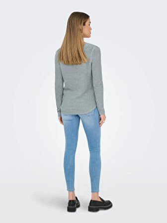 Only Kadın Yuvarlak Yaka Regular Fit Mavi Örgü Kazak - 15113356