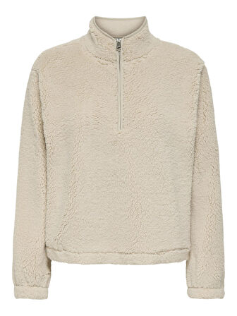 Only Kadın Yarım Fermuarlı Peluş Bej Sweatshirt - 15311631