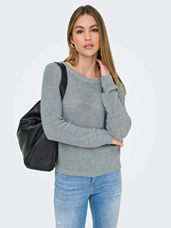 Only Kadın Yuvarlak Yaka Regular Fit Mavi Örgü Kazak - 15113356
