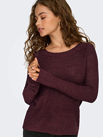 Only Kadın Yuvarlak Yaka Regular Fit Bordo Örgü Kazak - 15113356