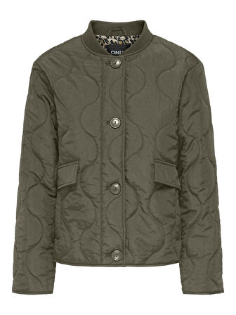 Only Kadın İçi Leopar Astarlı Haki Kapitone Ceket - 15357514