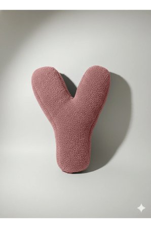 Peluş Y Harf yastık , dekoratif kırlent , pembe teddy kumaş , büyük boy 50 cm