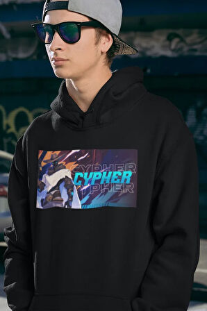 Cypher Karakteri Baskılı Unisex Oversize Vvalorant Hoodie