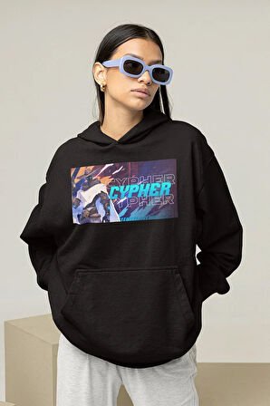 Cypher Karakteri Baskılı Unisex Oversize Vvalorant Hoodie
