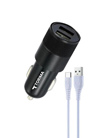 C3 Type-C Siyah Tüm Araçlara Uyumlu Araba Çakmaklık Çift USB Girişli Oto Şarj Aleti Soketi