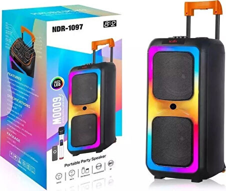 Taşınabilir Büyük Boy RGB Işıklı Bluetooth Mikrofonlu Hoparlör NDR-1097