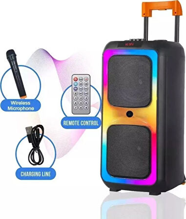 Taşınabilir Büyük Boy RGB Işıklı Bluetooth Mikrofonlu Hoparlör NDR-1097