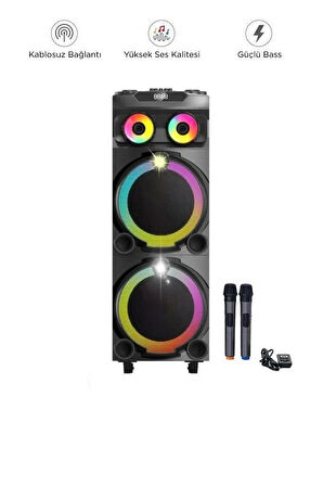 RGB Ledli Dahili 2 Mikrofon Kumandalı Woofer Taşınabilir Bluetooth Hoparlör DR-1230