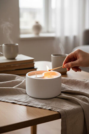 Yin Yang Mermer Desenli Dekoratif Beton Mum  –Palm Wax Vegan El Yapımı Mum