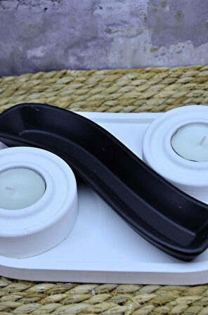Taş Tozu Dekoratif Tealight Mumluk Seti – 2’li Mumluk, Takı & Sunum Kutusu ve Oval Tabak Yingyang Takı Kutusu