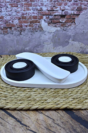 Taş Tozu Dekoratif Tealight Mumluk Seti – 2’li Mumluk, Takı & Sunum Kutusu ve Oval Tabak Yingyang Takı Kutusu