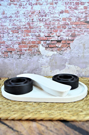Taş Tozu Dekoratif Tealight Mumluk Seti – 2’li Mumluk, Takı & Sunum Kutusu ve Oval Tabak Yingyang Takı Kutusu