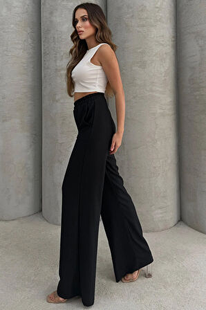 Lesa Wear Yumuşacık Yüksel Bel Geniş Paça Likralı Jarse Pantolon Flared