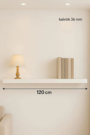 120 Cm 36 mm Kalınlık Mat Beyaz Mdf Gizli Montaj Ahşap Duvar Rafı Uçan Raf Kitaplık