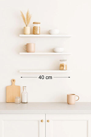 40 cm 3lü Mat Beyaz Mdf Uçan Duvar Rafı Gizli Bağlantı Kitaplık Ahşap