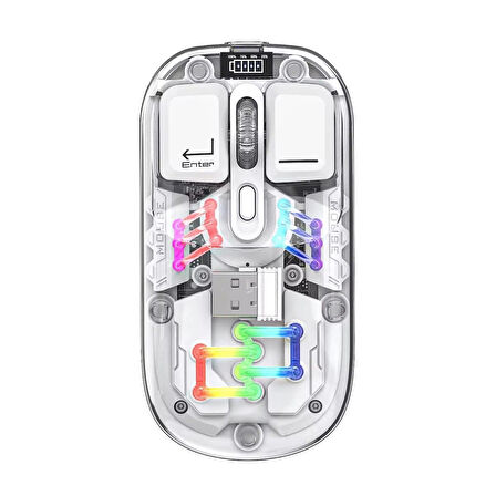 Mouse Bluetooth + 2,4Ghz Wireless Rgbli Mouse Transparent Kablosuz Mouse 6400dp