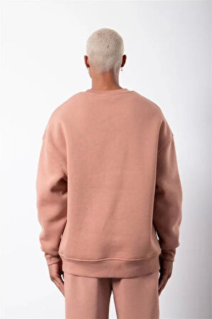 Unisex Biskilet Yaka Üç İplik SweatShirt - Pembe